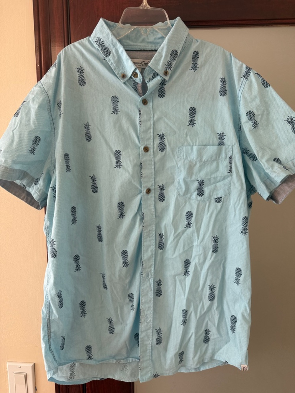 Sovereign Code Light Blue Short-Sleeve Pineapple Print Shirt